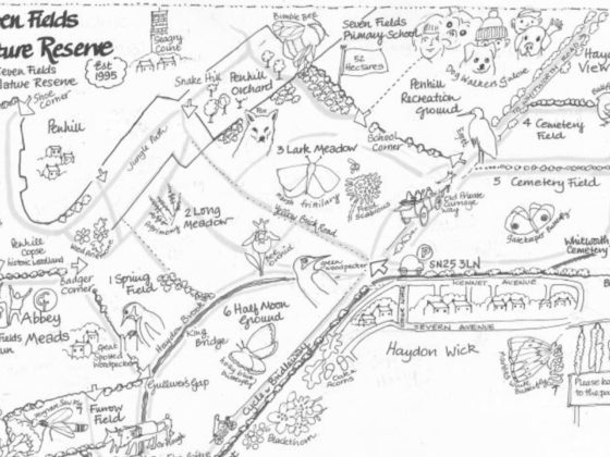 Artist impression of Seven Fields Nature Reserve in the style of hand drawn black and white map